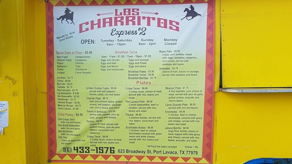Los Charritos Express #2 | restaurant | 600-620 Evelyn St, Port Lavaca, TX 77979, USA | 3614331576 OR +1 361-433-1576