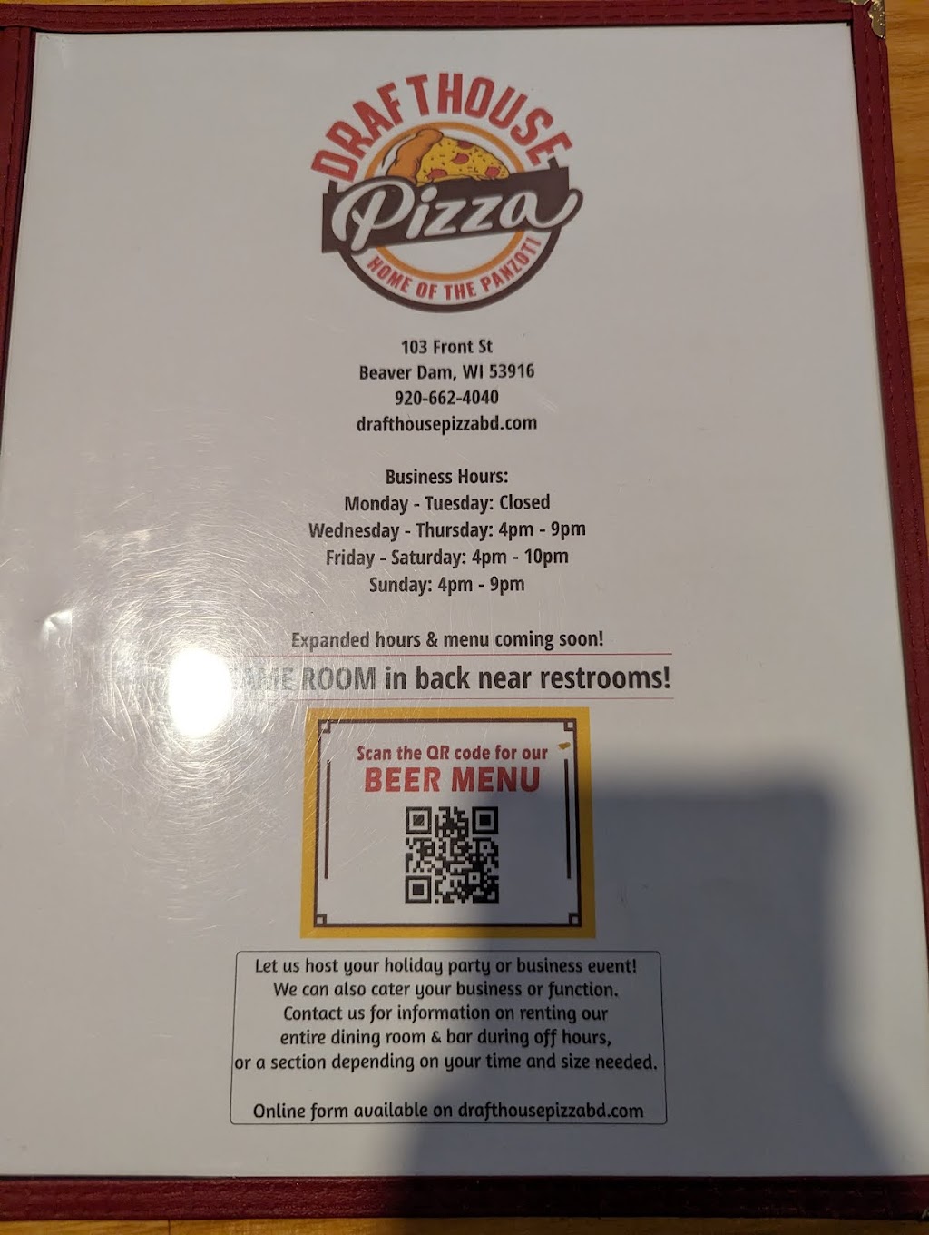 Drafthouse Pizza | restaurant | 103 Front St, Beaver Dam, WI 53916, USA | 9206624040 OR +1 920-662-4040