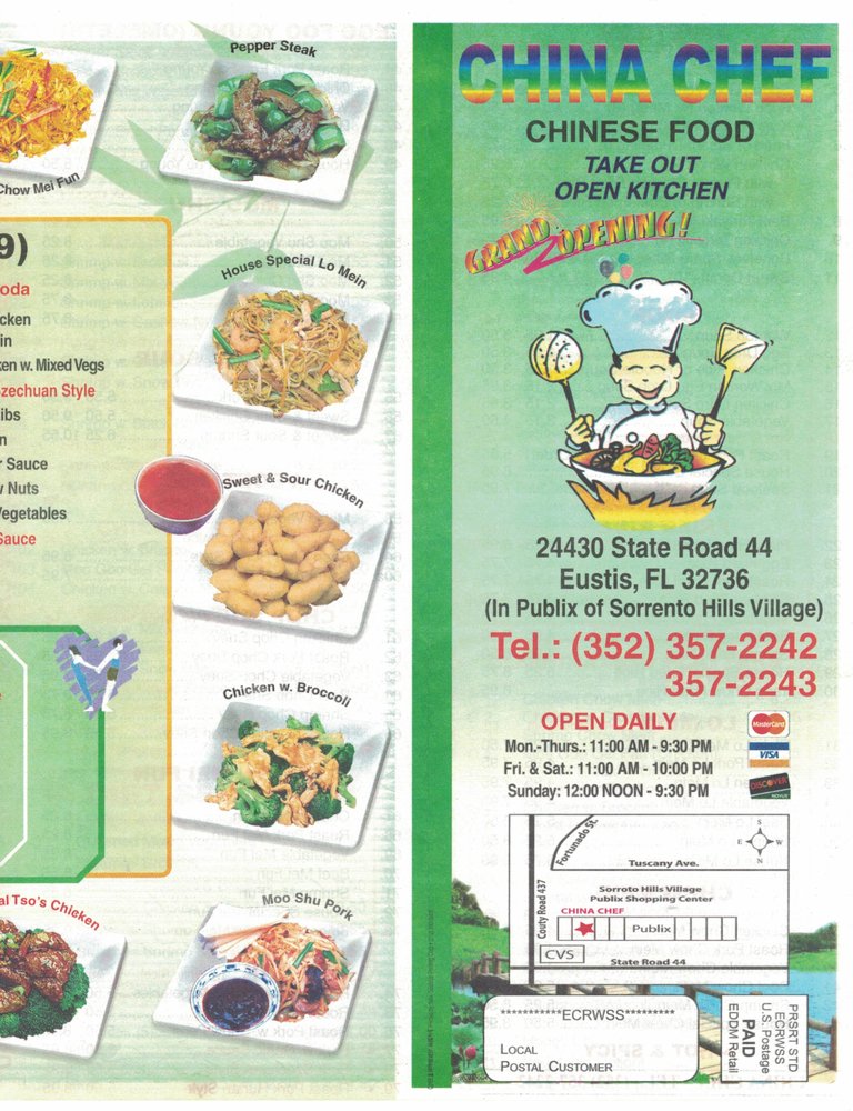 China Chef Of Sorrento | restaurant | 24430 FL-44, Eustis, FL 32736, USA | 3523572242 OR +1 352-357-2242