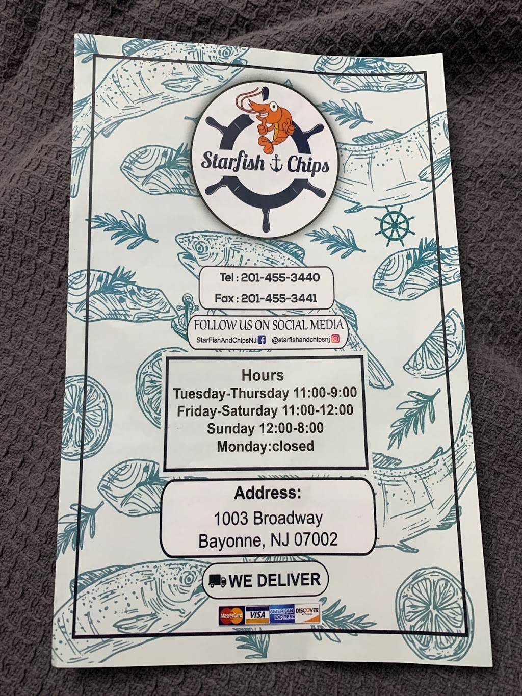 Starfish & chips | restaurant | 1003 Broadway, Bayonne, NJ 07002, USA | 2014553440 OR +1 201-455-3440