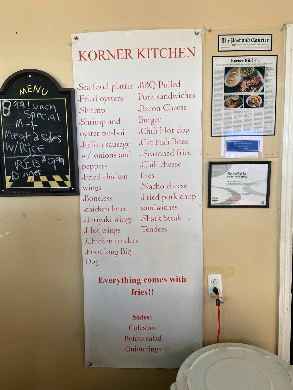 Korner Kitchen | restaurant | 6308 SC-162, Hollywood, SC 29449, USA | 8438893909 OR +1 843-889-3909