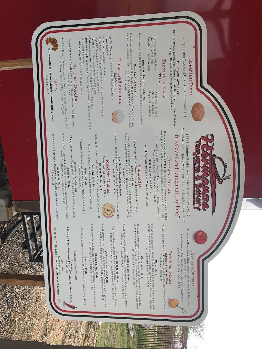 Hermanos Taqueria & Bakery | restaurant | 13838 Camino Real, Niederwald, TX 78640, USA | 5122135644 OR +1 512-213-5644