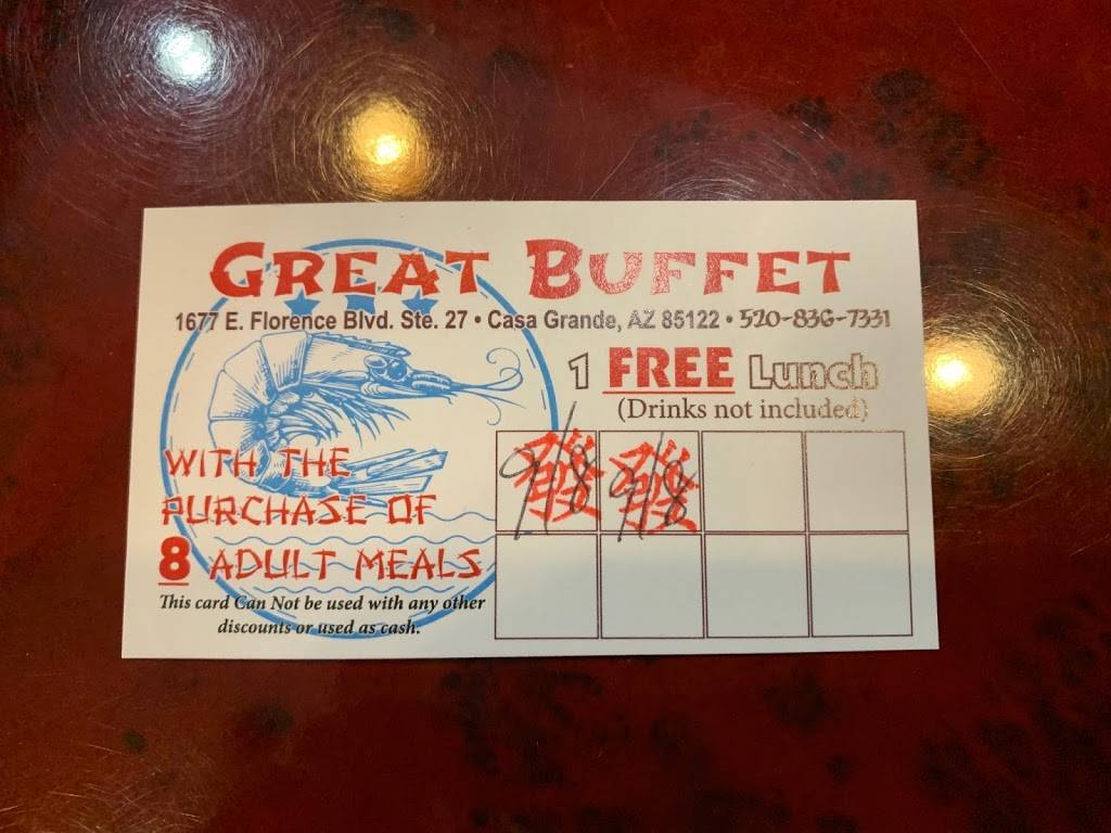 Great Buffet | restaurant | 1677 E Florence Blvd, Casa Grande, AZ 85122, USA | 5208367331 OR +1 520-836-7331