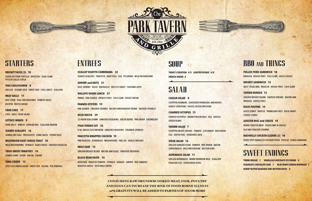 The Park Tavern and Grille | restaurant | 315 N Centre St, Pottsville, PA 17901, USA | 5705169122 OR +1 570-516-9122