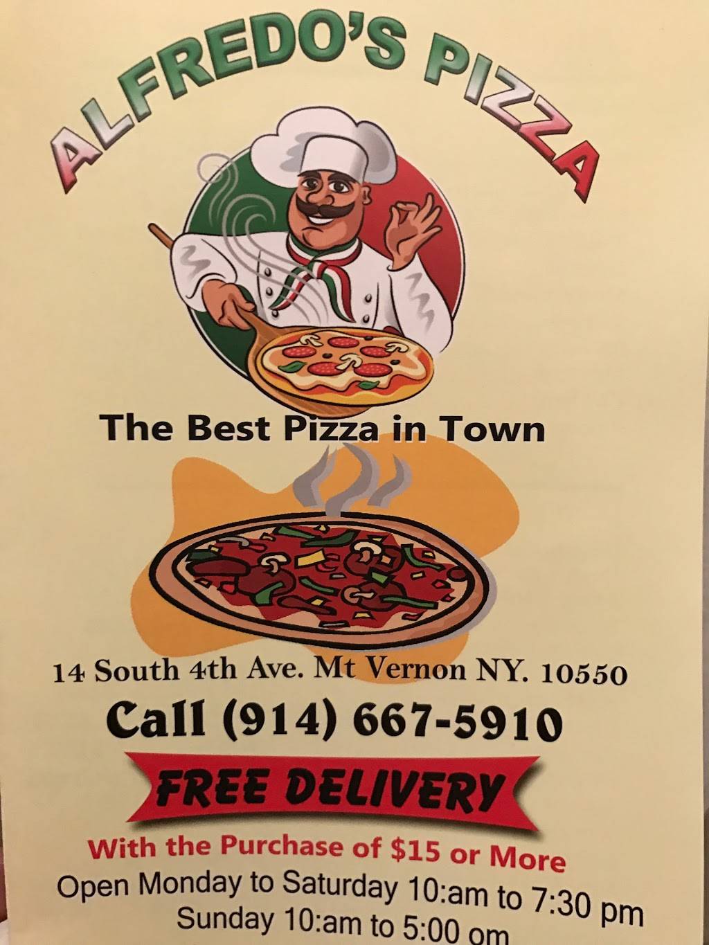 Alfredos Pizza | restaurant | 14 S 4th Ave, Mt Vernon, NY 10550, USA | 9146675910 OR +1 914-667-5910