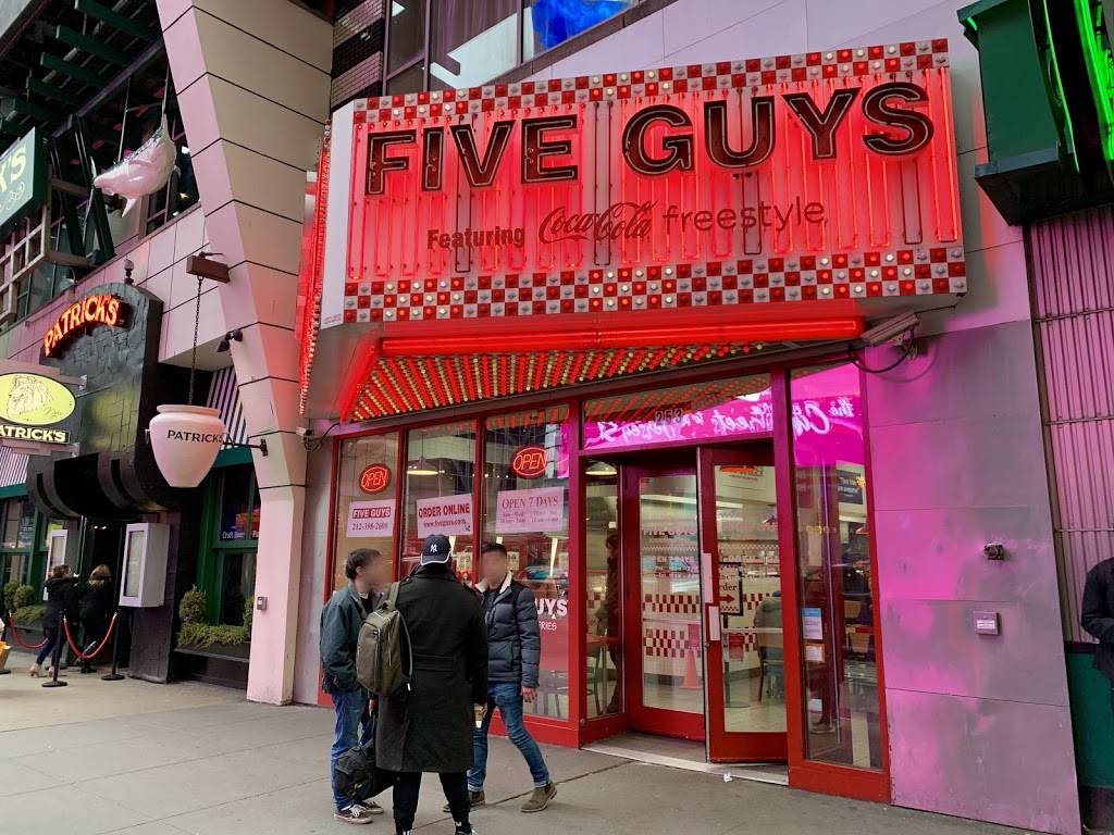 Five Guys | meal takeaway | 253 W 42nd St, New York, NY 10036, USA | 2123982600 OR +1 212-398-2600