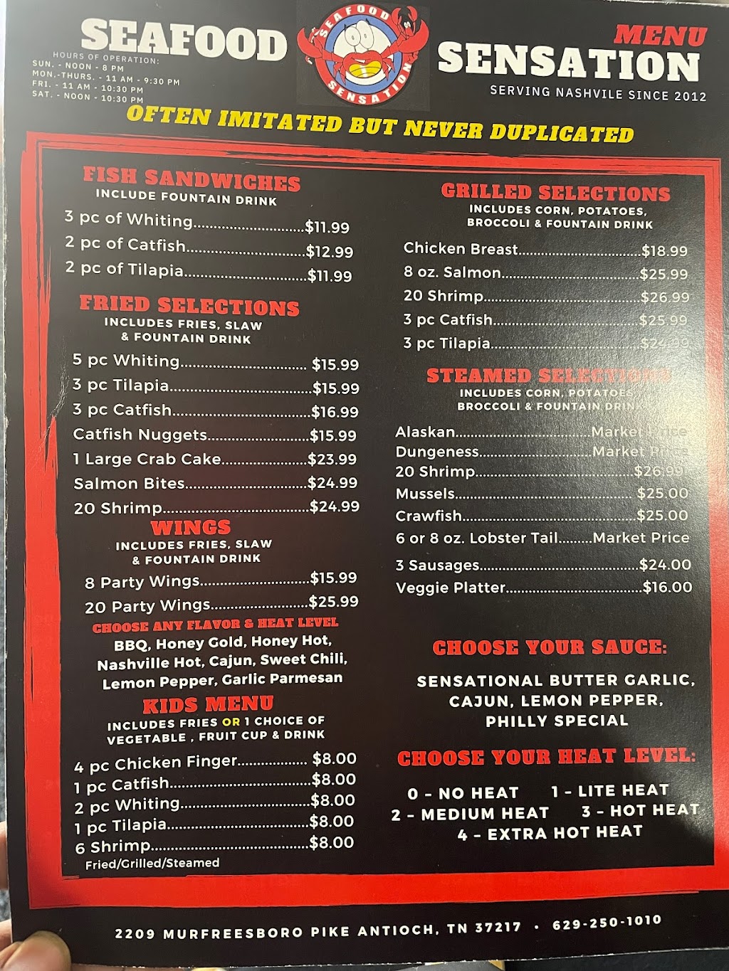 Seafood sensation 2209 Murfreesboro Pike, Nashville, TN 37217, USA