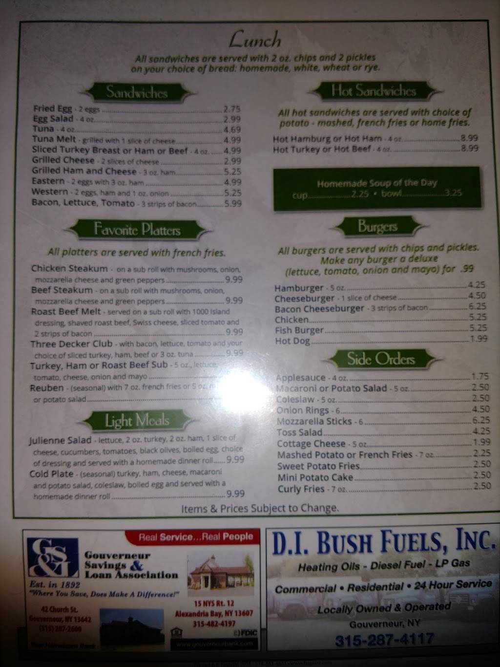 Silver Leaf Diner | restaurant | 3231 US-11, De Kalb Junction, NY 13630, USA | 3153471058 OR +1 315-347-1058