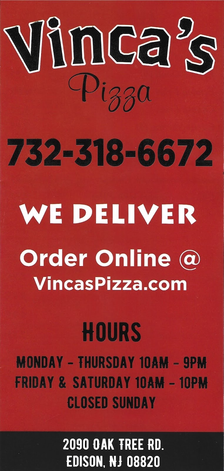 vincas pizza | restaurant | 2090 Oak Tree Rd, Edison, NJ 08820, USA