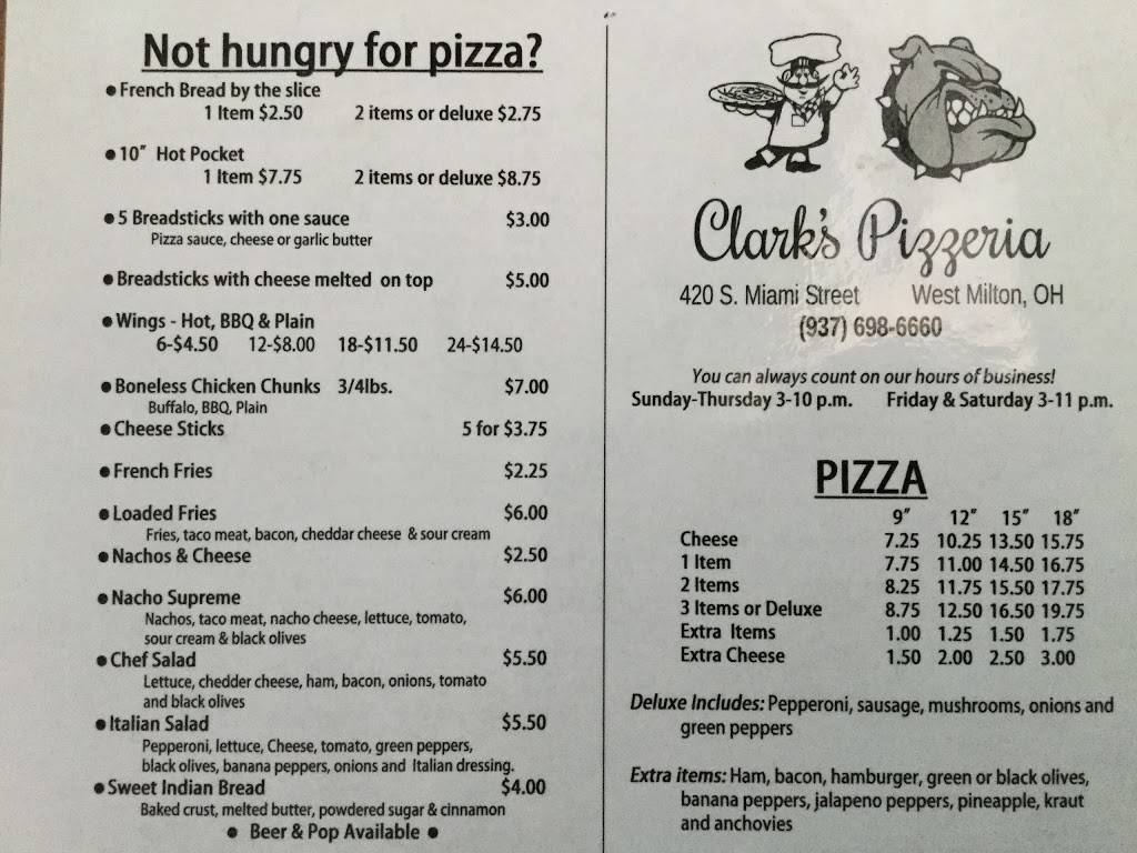 clarks pizza menu