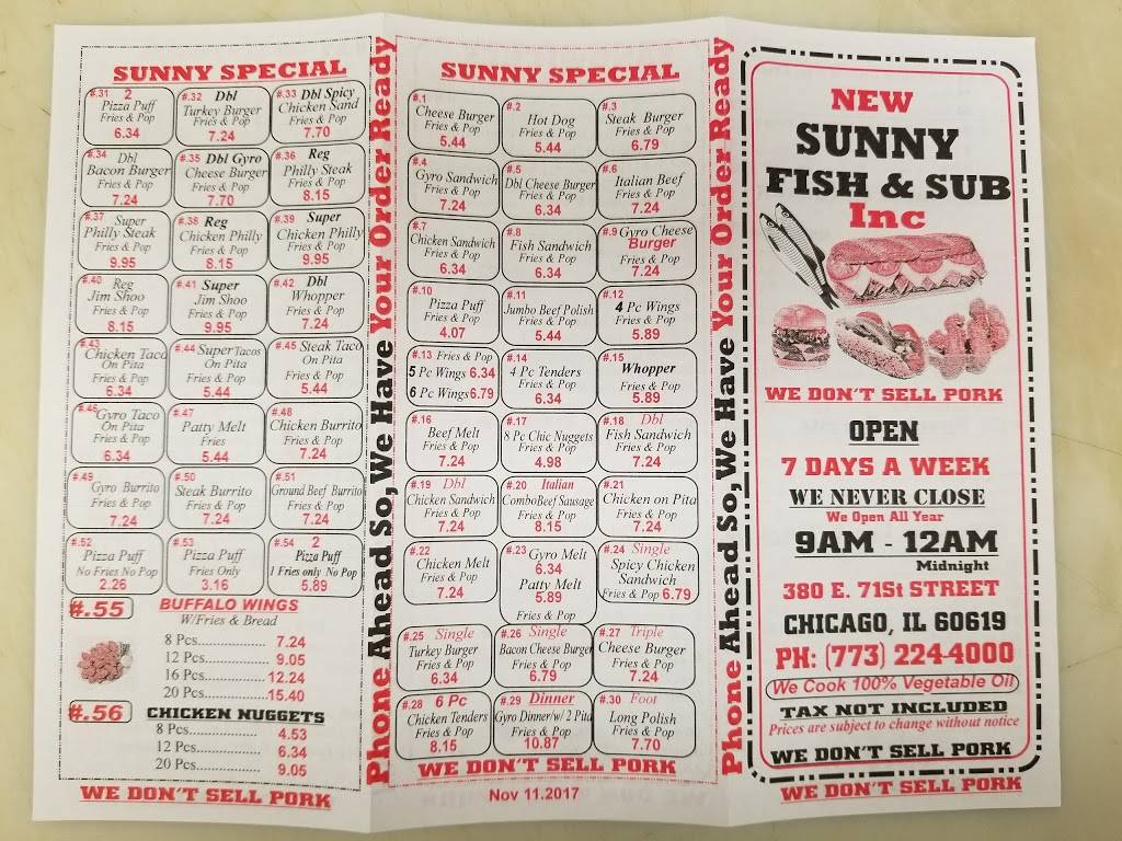 Sunny Sub | restaurant | 380 E 71st St, Chicago, IL 60619, USA | 7732244000 OR +1 773-224-4000